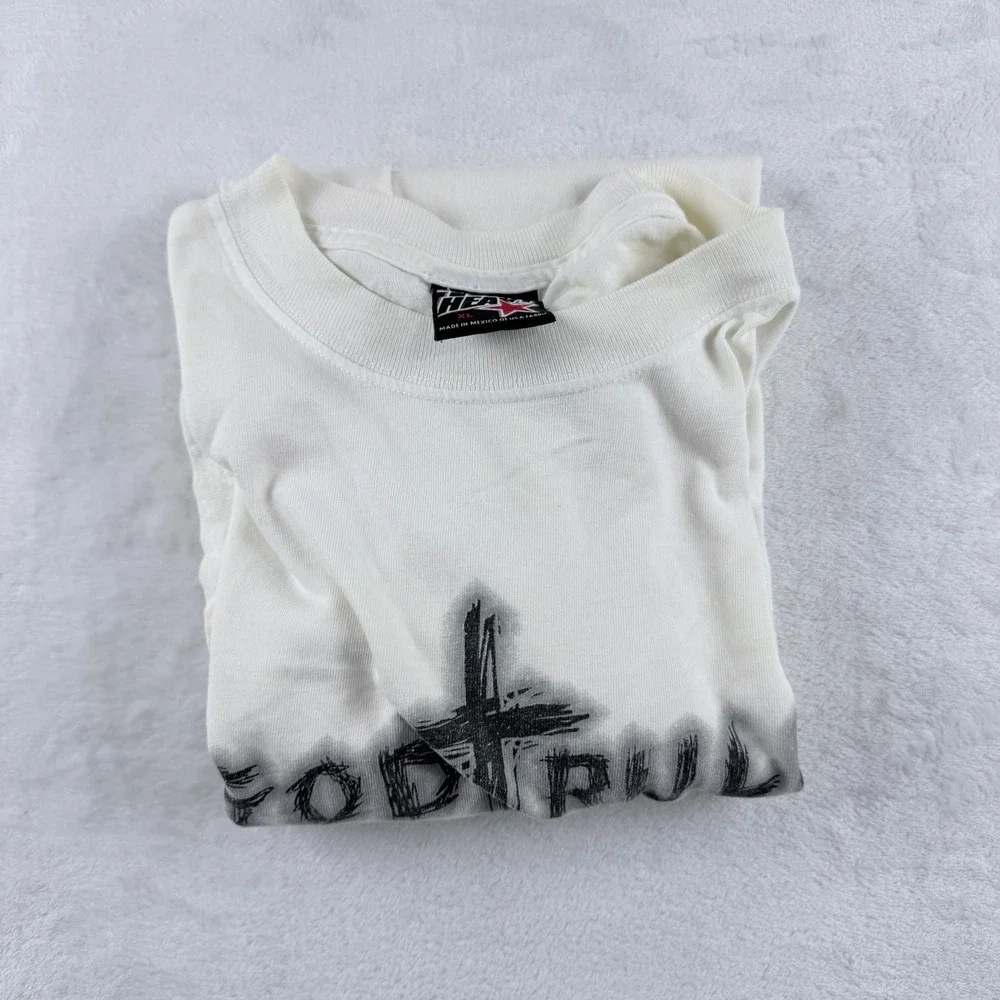 Top Heavy T-Shirt God Rules Cross Graphic White XL - Picture 7 of 8